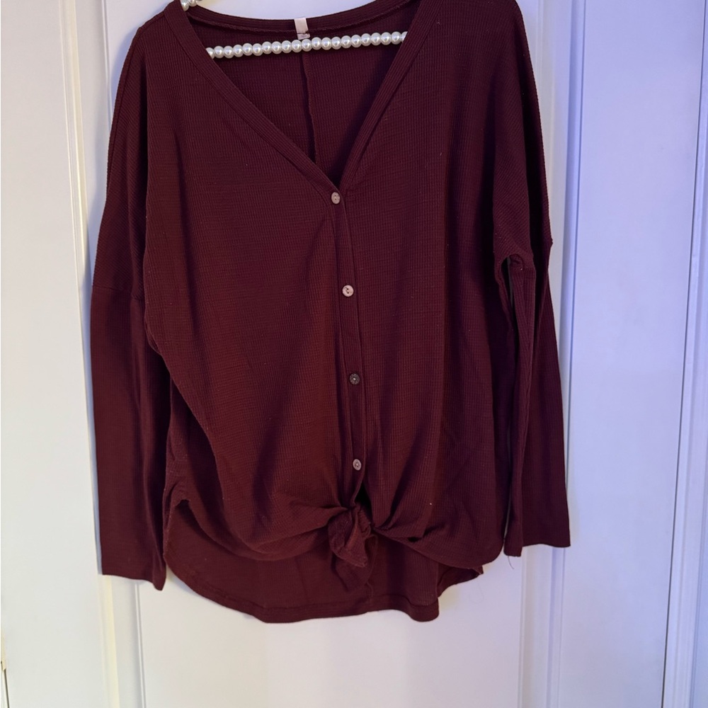 Women's Burgundy Button-Up Top